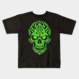 Neon Green Tribal Skull Kids T-Shirt